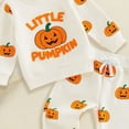thumbnail image 4 of TOWED22 Toddler Baby Boy Girl Halloween Outfit Pumpkin Ghost Embroidery Stripe Long Sleeve Waffle Sweatshirt and Pants Set,Beige,2-3 Y, 4 of 4