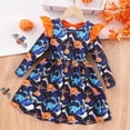thumbnail image 2 of Glisme Girls Halloween Dresses Long Sleeve Pumpkin Prints Dance Party Dress For Stage Performance Elegant Little Girl Princess Dress Size 2-3 Years,Blue, 2 of 8