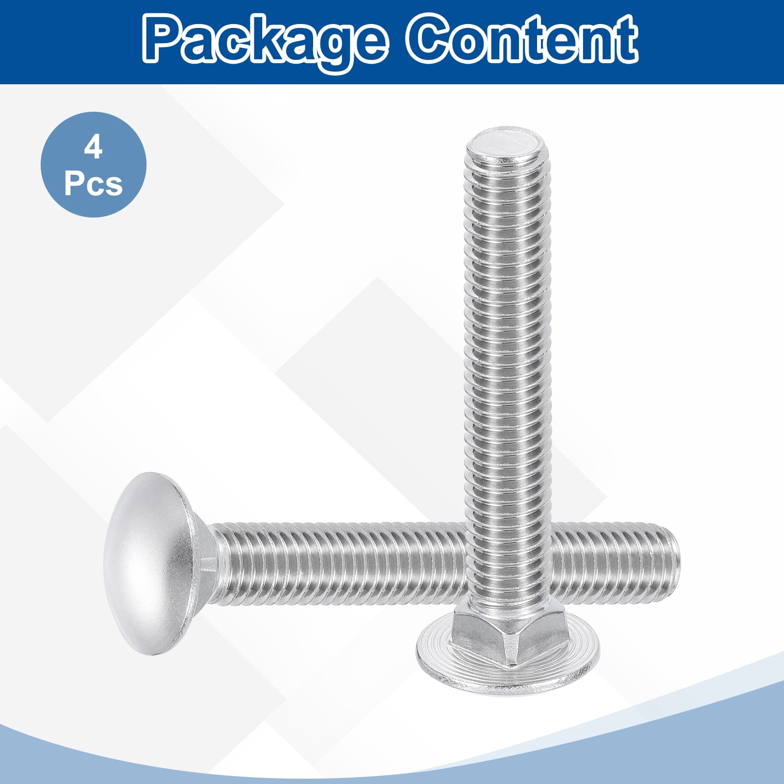 Uxcell 4Pack 1/2"-13x4-1/2" Stainless Steel Carriage Bolts Round Head Square Neck, Silver