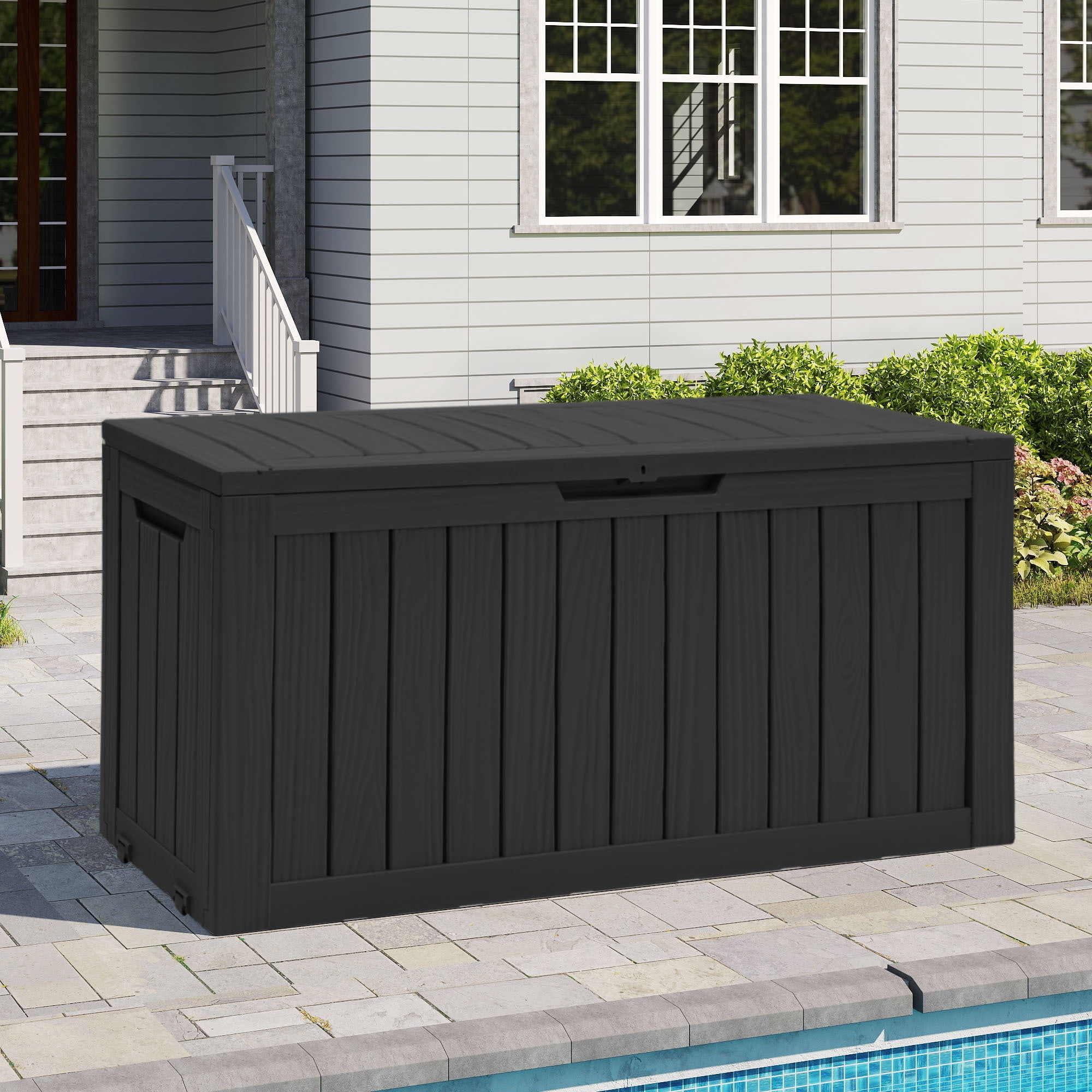Uforic 72 Gallon Outdoor Resin Storage Box with Wheels, Patio Deck Box for Indoor & Outdoor Use, Ideal for Throw Pillows, Sports Gear & Yard Supplies, Black
