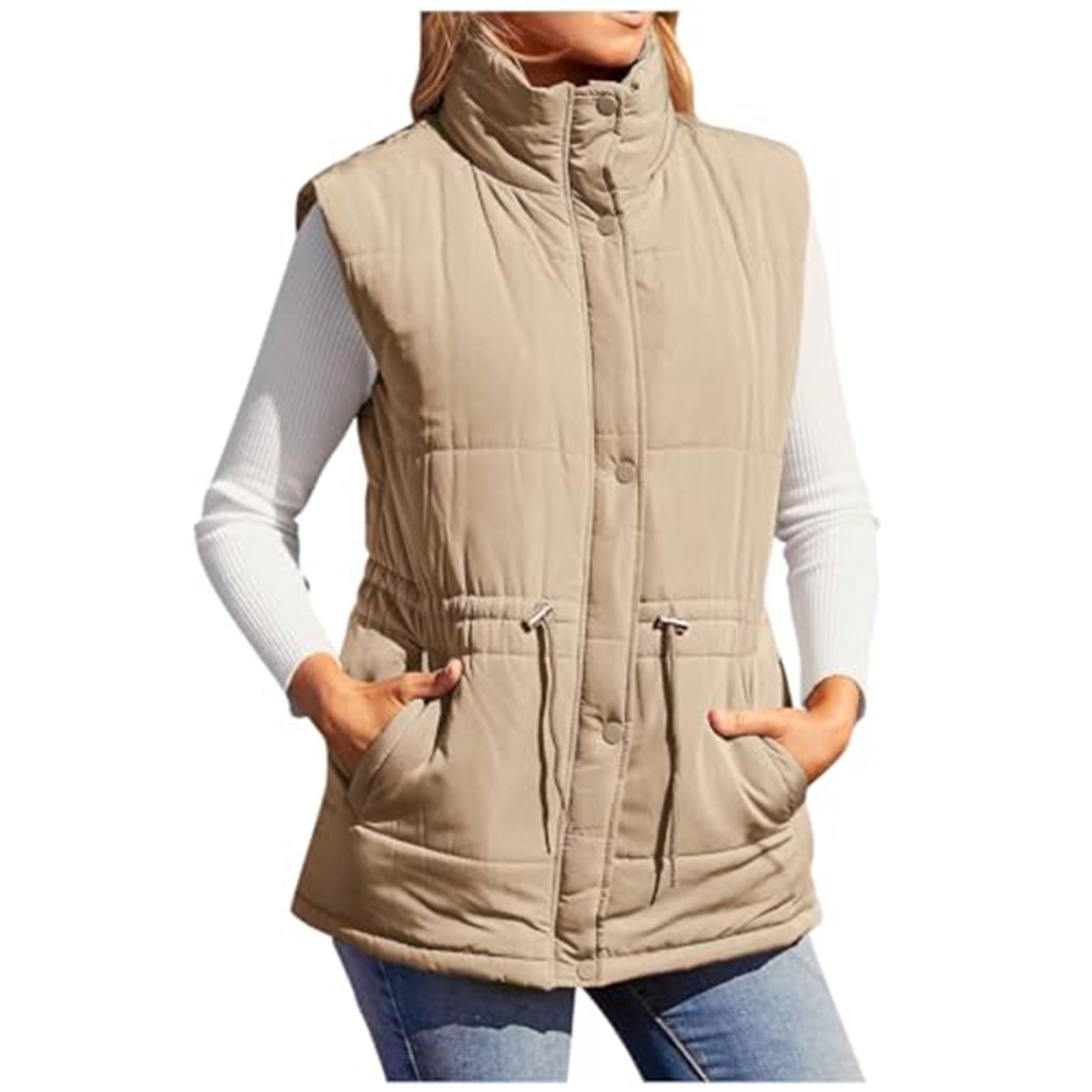 Zedker Women's Puffer Vest Hooded Running Vests Slim Fit Fleece Sleeveless Lightweight Jacket Fall Winter