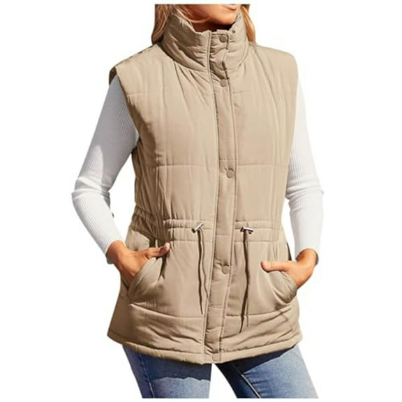 Oplxuo Women's Zip Up Puffer Vest Stand Collar Lightweight Outerwear Sleeveless Winter Padded Gilet Jacket Coat with Pockets