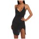 thumbnail image 1 of Falda corta sin mangas de seda con escote en V y cuello Halter para mujer Fridja  nalpqowj41328, 1 of 9