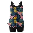 thumbnail image 6 of Staron Women's Two Piece Swimsuits Vintage Print Conservative High Waist Tankini Set Strappy Back Modest Swimsuit with Shorts, Dark Blue S, 6 of 6