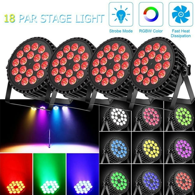 U'King 200W DMX RGBW 18 LED Wash Par Fixture Stage Lights Party Disco Show Lamp 4 Pack