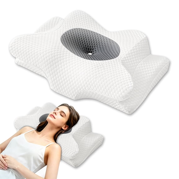 Memory Foam Cervical Pillow, 2 in 1 Ergonomic Contour Orthopedic Pillow for Neck Pain, Contoured Support Pillows for Side Back Stomach Sleepers