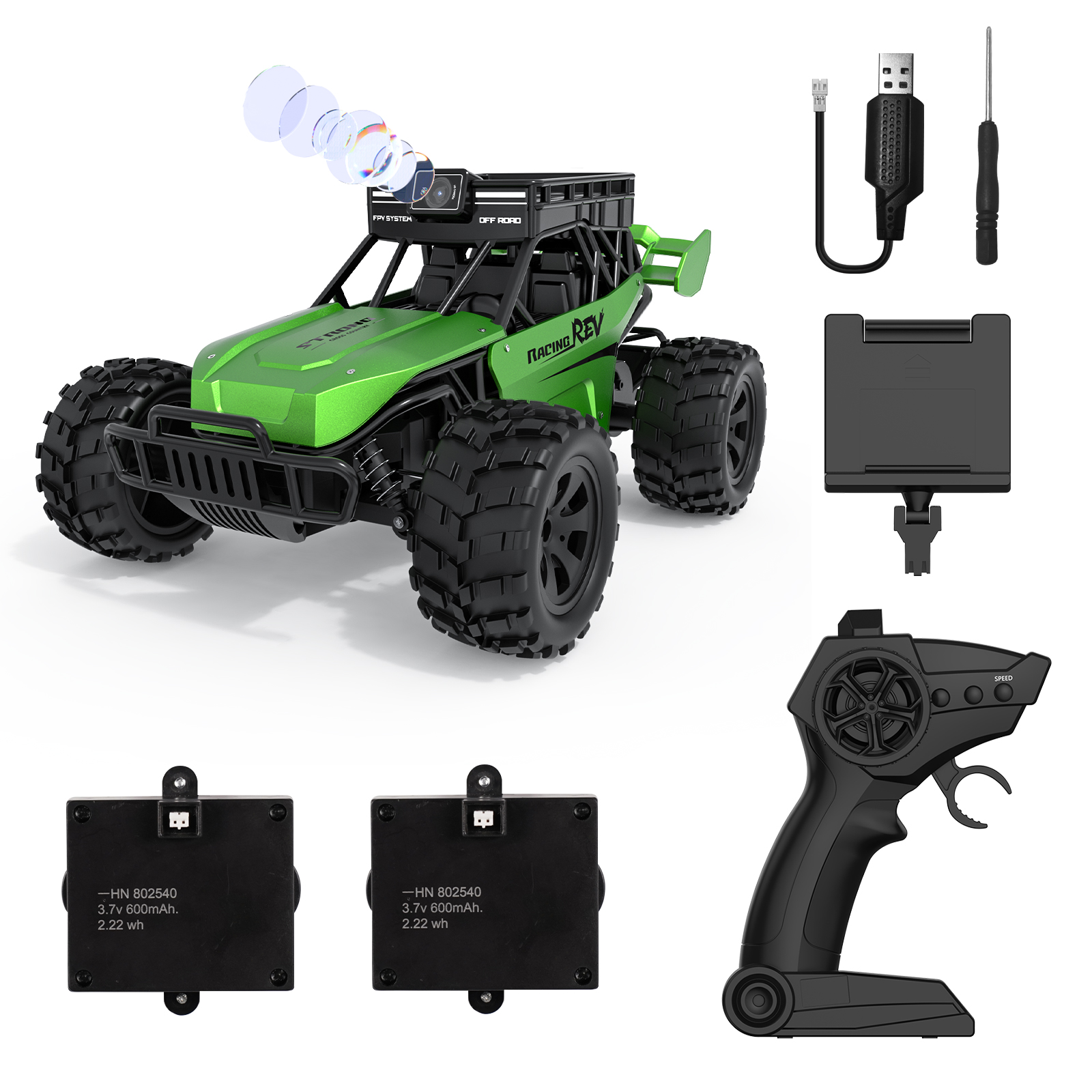 RC Car 1:18 Scale off-Road Remote Control Truck with Camera Toy Xmas Gifts for Kids Adults 2 Batteries Green - image 11 of 11