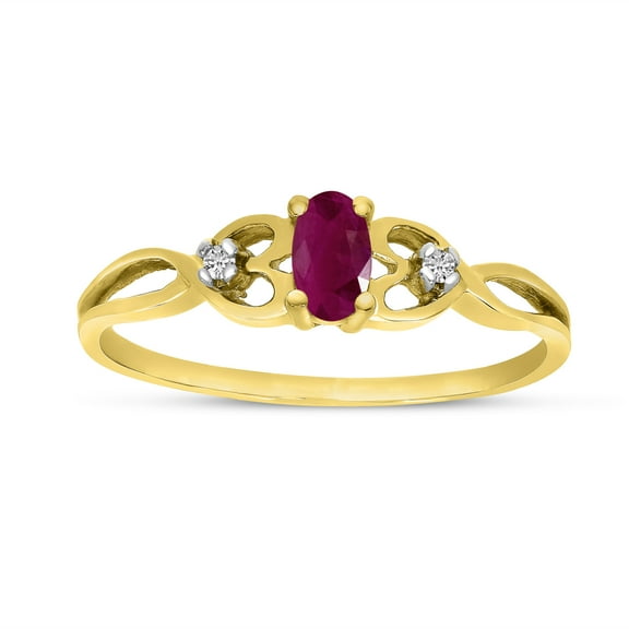 10k Yellow Gold Oval Ruby And Diamond Ring