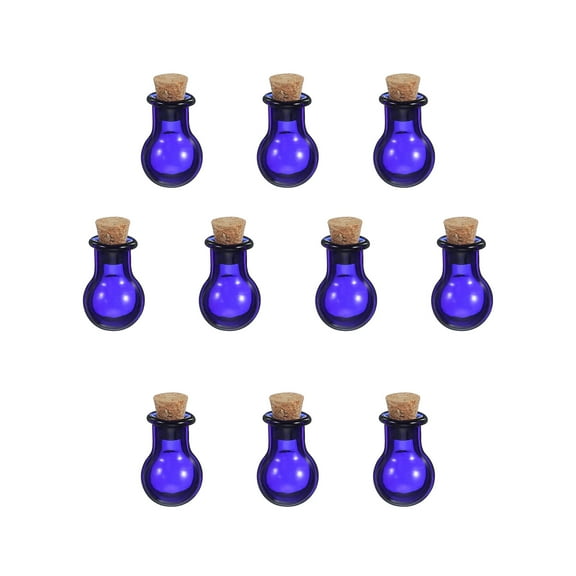 Uxcell 10 Pcs Mini Glass Bottles Pendants, 0.01oz/0.5ml Ball Shaped Small Glass Jars with Cork Stoppers Wishing Bottles for DIY Crafts Party Wedding Decor Favors, Blue