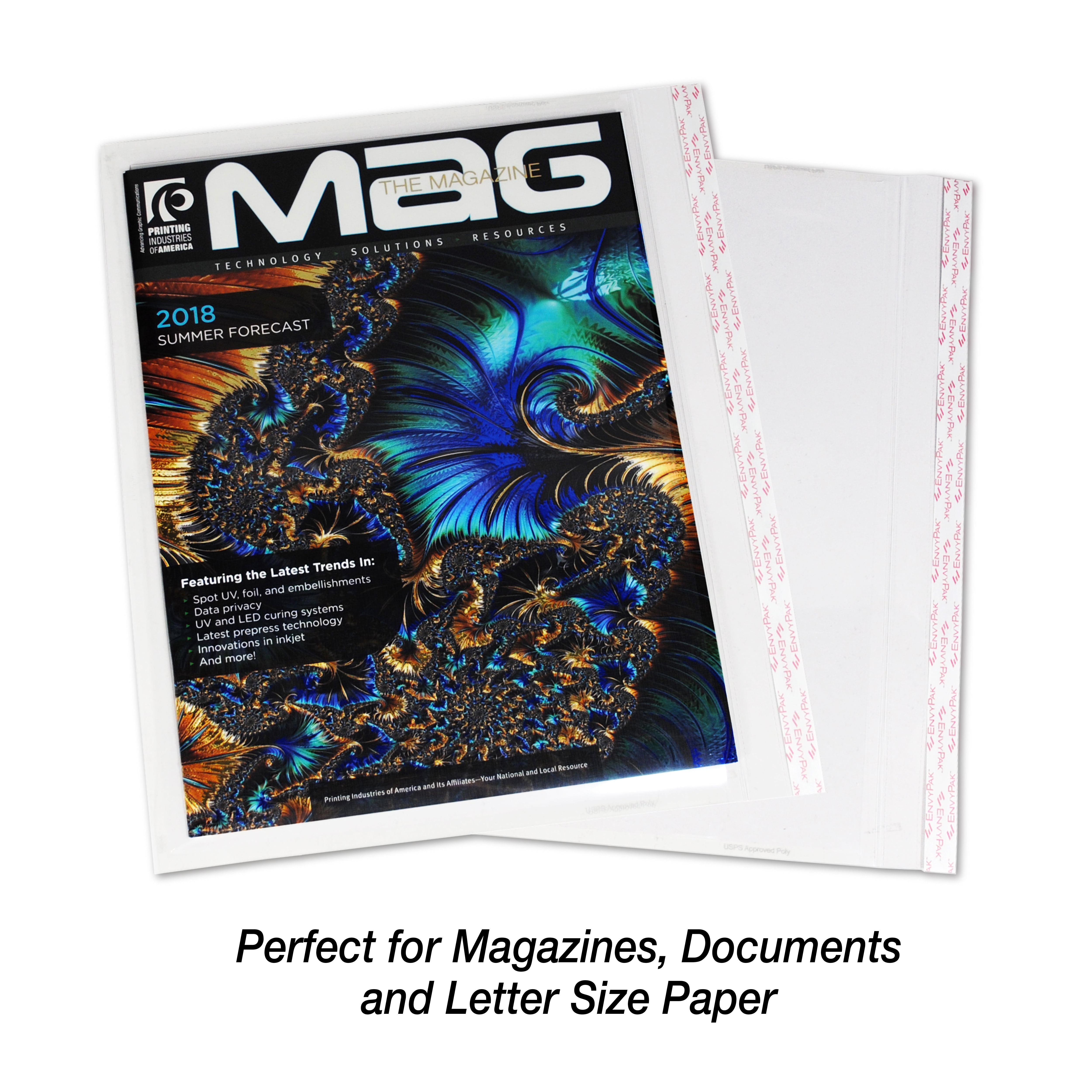 9" x 12" Horizontal Catalog Envelope Crystal Clear, Permanent Tape (8.5″ x 11″ Insert Size) - Box of 500 - Made in USA