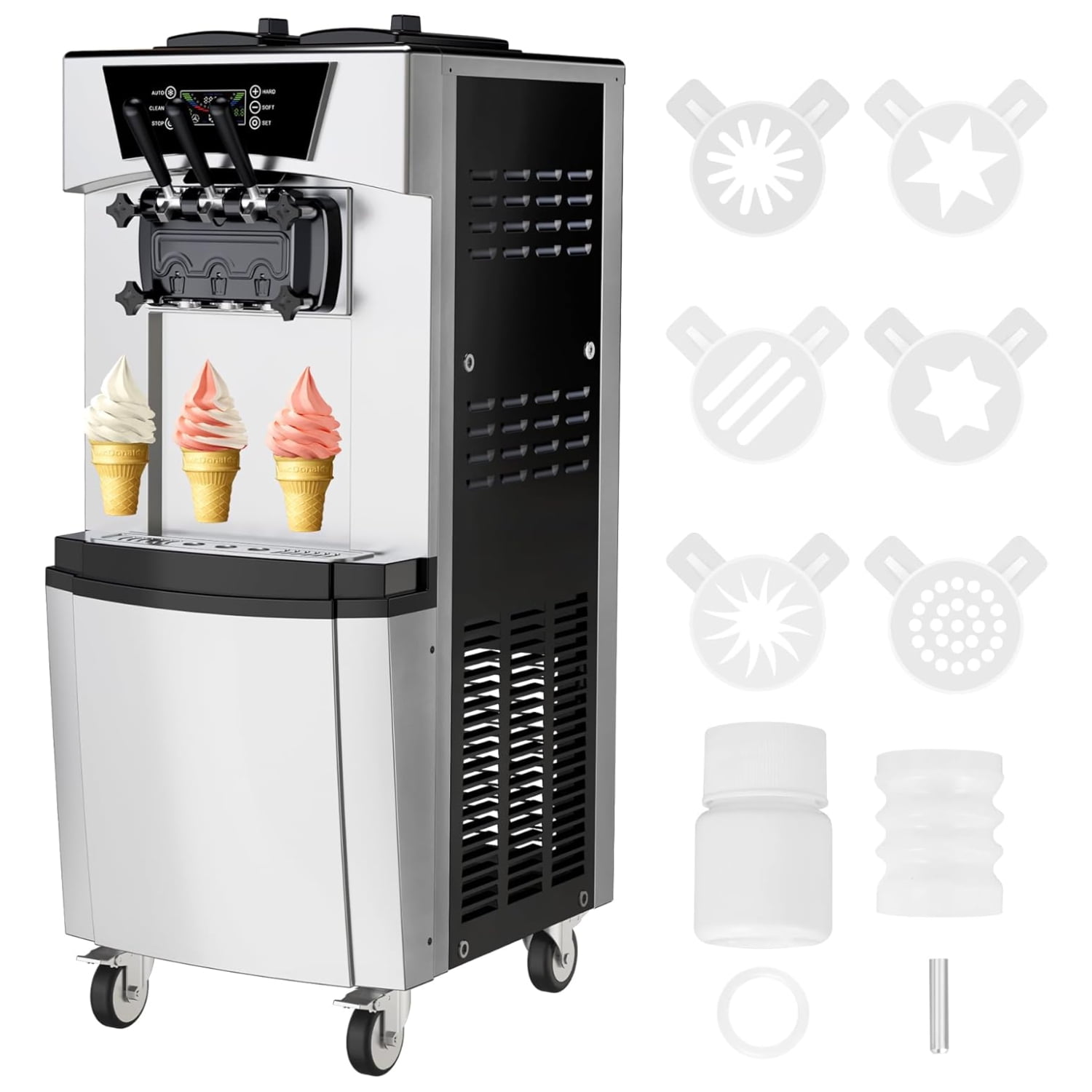 Missky Commercial Ice Cream Maker Machine with LCD Display & Auto Clean Function, 2200W, Silver & Black