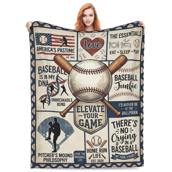 Baseball Style Blanket Soft Flannel Throw Blanket for Couch Bed Home Decor