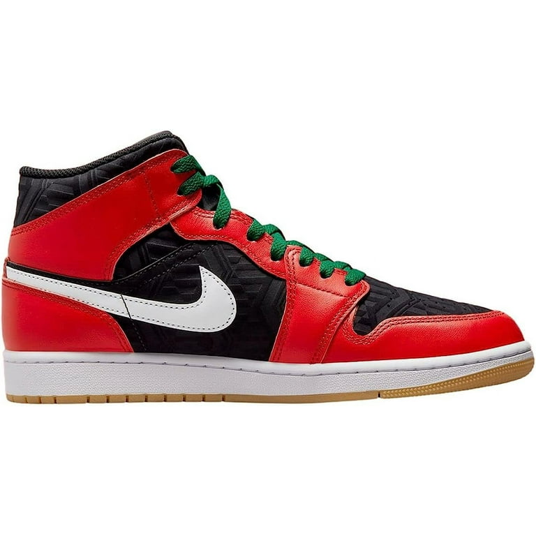 jordan 1 mid black fire red white malachite