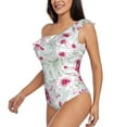 thumbnail image 4 of Balery Lilies Flowers One Shoulder Swimsuits for Women Ruffle Swimsuits Tummy Control One Shoulder Bathing Suits-Small, 4 of 8