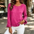 thumbnail image 6 of Womens Flounce Sleeve Blouses Fall Crew Neck Loose Fit Elegant Casual Long Ruffle Sleeve Office Shirt Hot Pink 2XL, 6 of 7