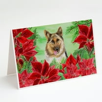 Caroline's Treasures German Shepherd Poinsettas Christmas Greeting Cards with Envelopes, 5" x 7" (8 Count)