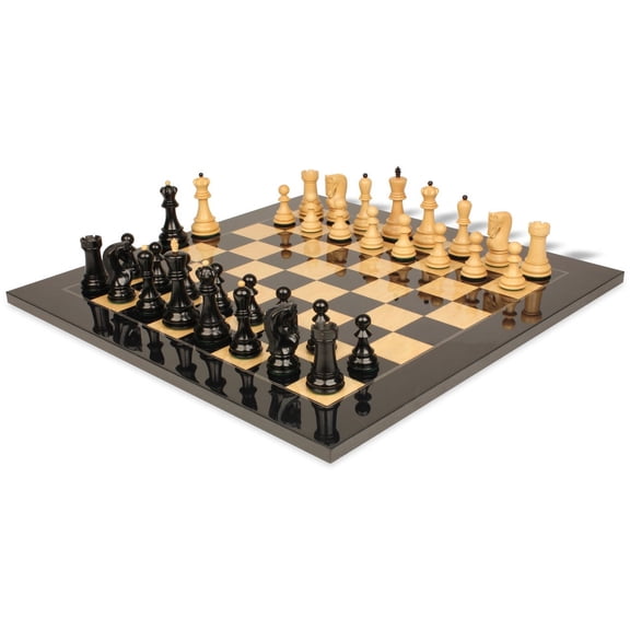 Zagreb Series Chess Set Ebony & Boxwood Pieces with Black & Ash Burl Board - 3.875" King