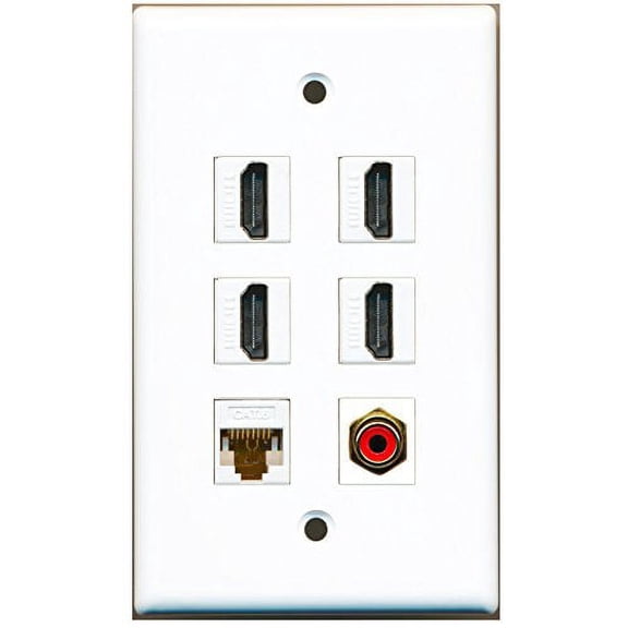 RiteAV - 4 HDMI 1 Port RCA Red 1 Port Cat6 Ethernet White Wall Plate