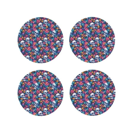 

Leather Coasters with Heat-resistant for Drinks Skull daisy pink -标题2 Round Shape