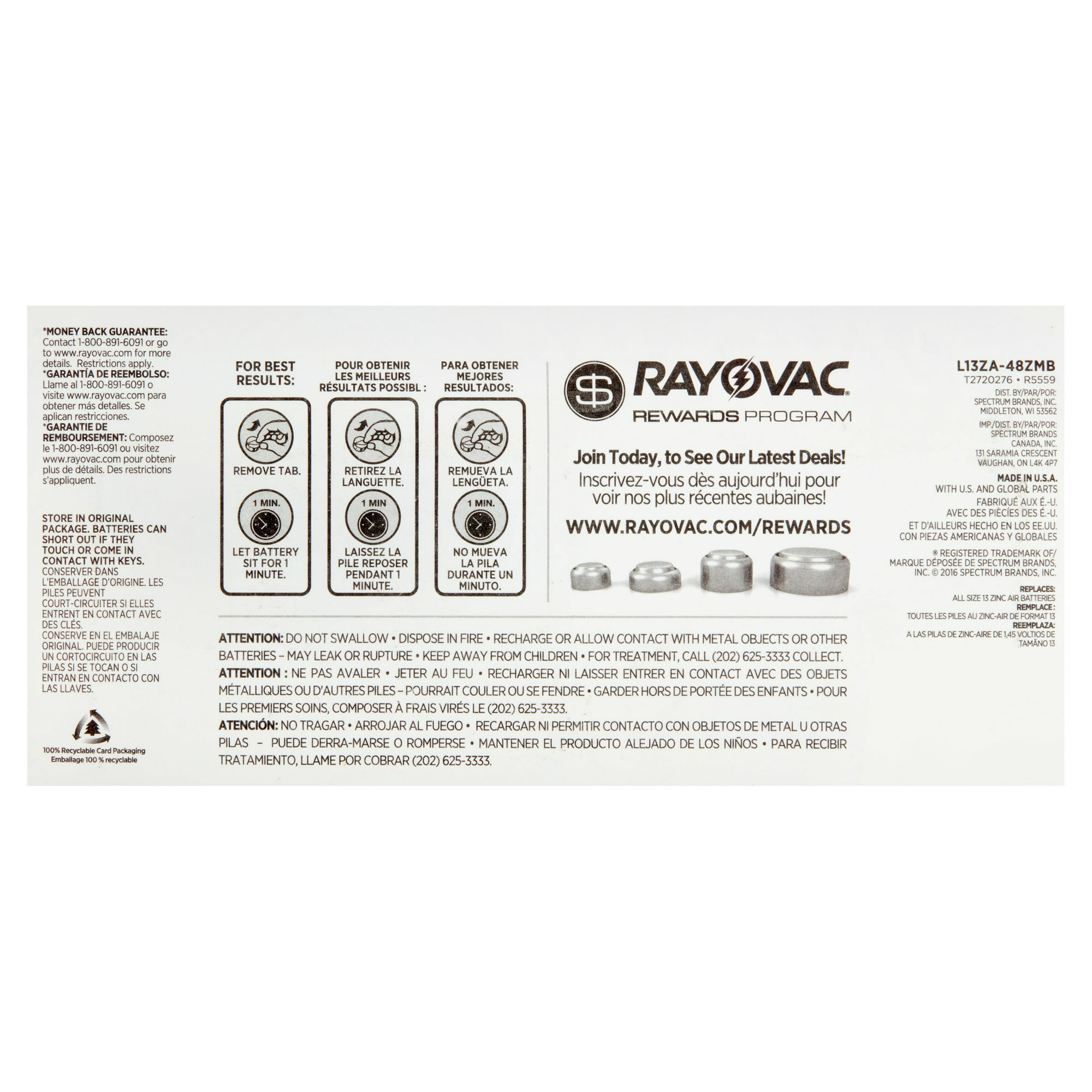 Rayovac 1 45v Hearing Aid Batteries 48 Count Walmart Com