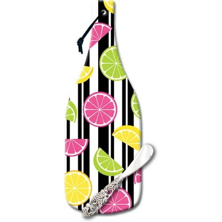 

Zebra Stripe Citrus Lime Lemon Wine Bottle Shaped Glass Cheese Server Spreader