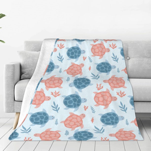 Fotbe Sea Turtle Manta de Franela Acolchonada con Estampado, Súper Suave y Esponjosa, Extra Grande para Sofá, Cama, Uso Todo el Año-40"x30"