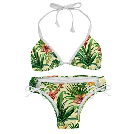 Sexy Women s String Bikini Set Green Tropical Plants Print Two Piece Triangle Bathing Suit Swimsuits