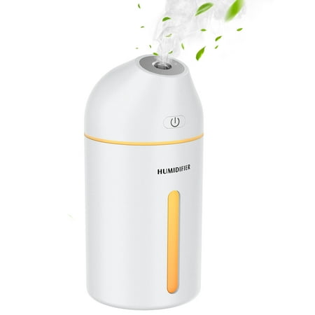 Homasy Portable Mini Humidifier for Office Car Travel, 320ml Ultra Quiet Small Cool Mist Humidifier with Night Light, Auto off, White