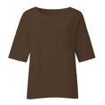 thumbnail image 4 of Brown Women's Long Sleeve T-shirt, Linen Shirts For Women Plus Size 3/4 Length Sleeve Tops Casual Loose Fit Round Neck Tees 2025 Summer Fashion Blouse,Women's Long sleeve T-shirt XXL, 4 of 4
