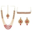 thumbnail image 3 of Artificial Imitation Traditional Rajasthani Rajwadi Rajputana Style Gold Plated Kundan Pearl Long Rani Haar Choker Necklace Jewelley Set Maang Tikka Earring(RHNITI), 3 of 5