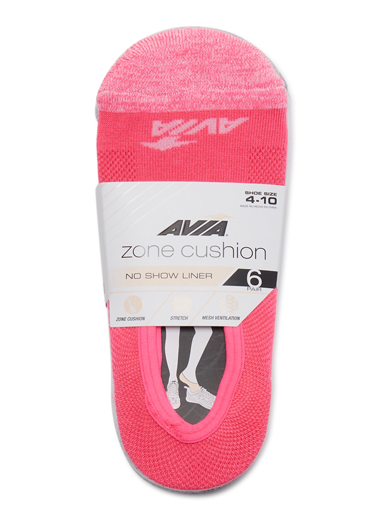Avia Women’s Zoned Cushion No Show Liner Socks, 6 Pack