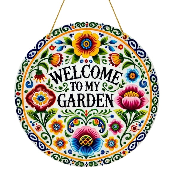 Plaque Suspendue Circulaire en Acrylique à Thème « Welcome To My Garden » pour Porte d'Entrée, Mur Ou Déco Intérieure