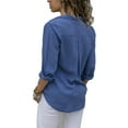 thumbnail image 1 of Fashnice T-shirt Femme Manches Longues Tee Tops Unis Tunique d'Été Décontractée Blouse Bleu Foncé 3TG, 1 of 3