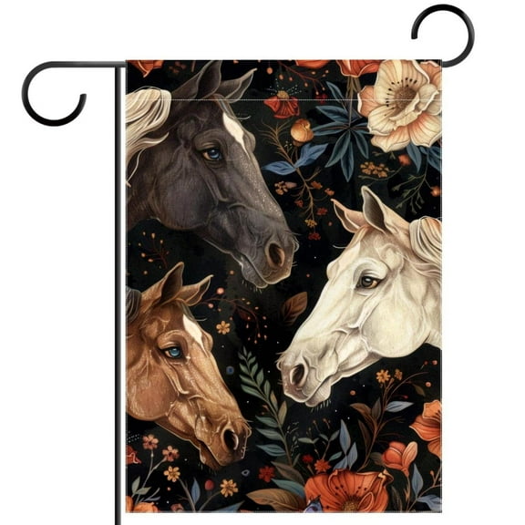 Horse Red Flowers Pattern Decorative Garden Flag for All Seasons, 12 x 18 Inch Small Vertical Double Sided Outside Decoration for Yard Farmhouse