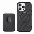 thumbnail image 5 of Dteck Detachable Back Cover for iPhone 16 Pro with Card Holder, Magnetic Wallet Pocket Carbon Fiber Texture PU Leather Slim Phone Case, Black, 5 of 12