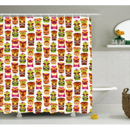 Tiki Bar Decor Shower Curtain 60 S Retro Inspired Cute Hawaiian Tiki Bar Decor Shower Curtain 60 S Retro Inspired Cute Hawaiian Party Hy Statues Pattern