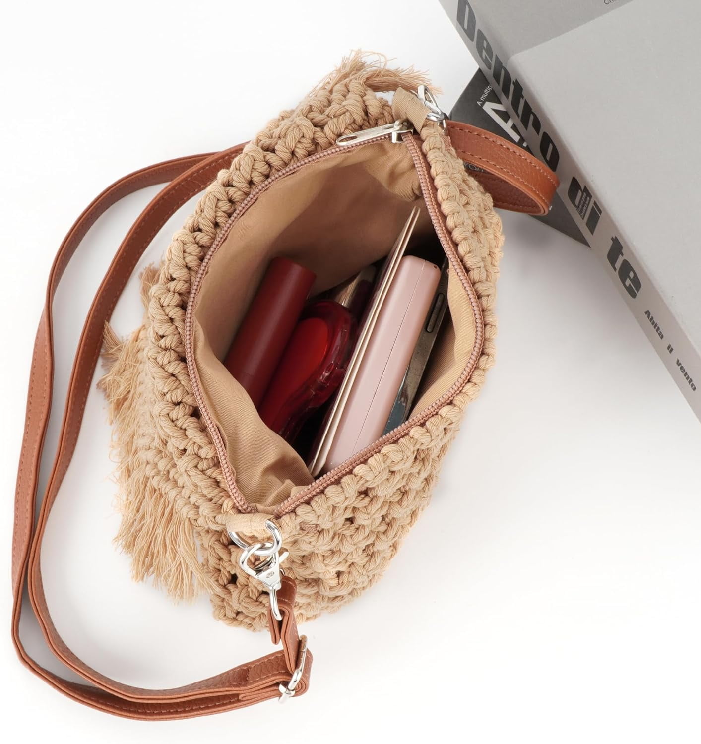 Women Small Cotton Crochet Cross-body Bag Bohemian Shoulder Bag Purse