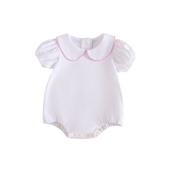 BemeyourBBs Newborn Baby Girls Summer Clothes Bubble Romper Outfit Puff Short Sleeve Peter Pan Doll Collar Bodysuit Jumpsuit Playsuit