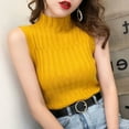 thumbnail image 2 of Gilets Sans Manches à Col Roulé Ajustés en Tricot pour Femmes, Couleur Unie, Mode, Jaune, 2 of 5