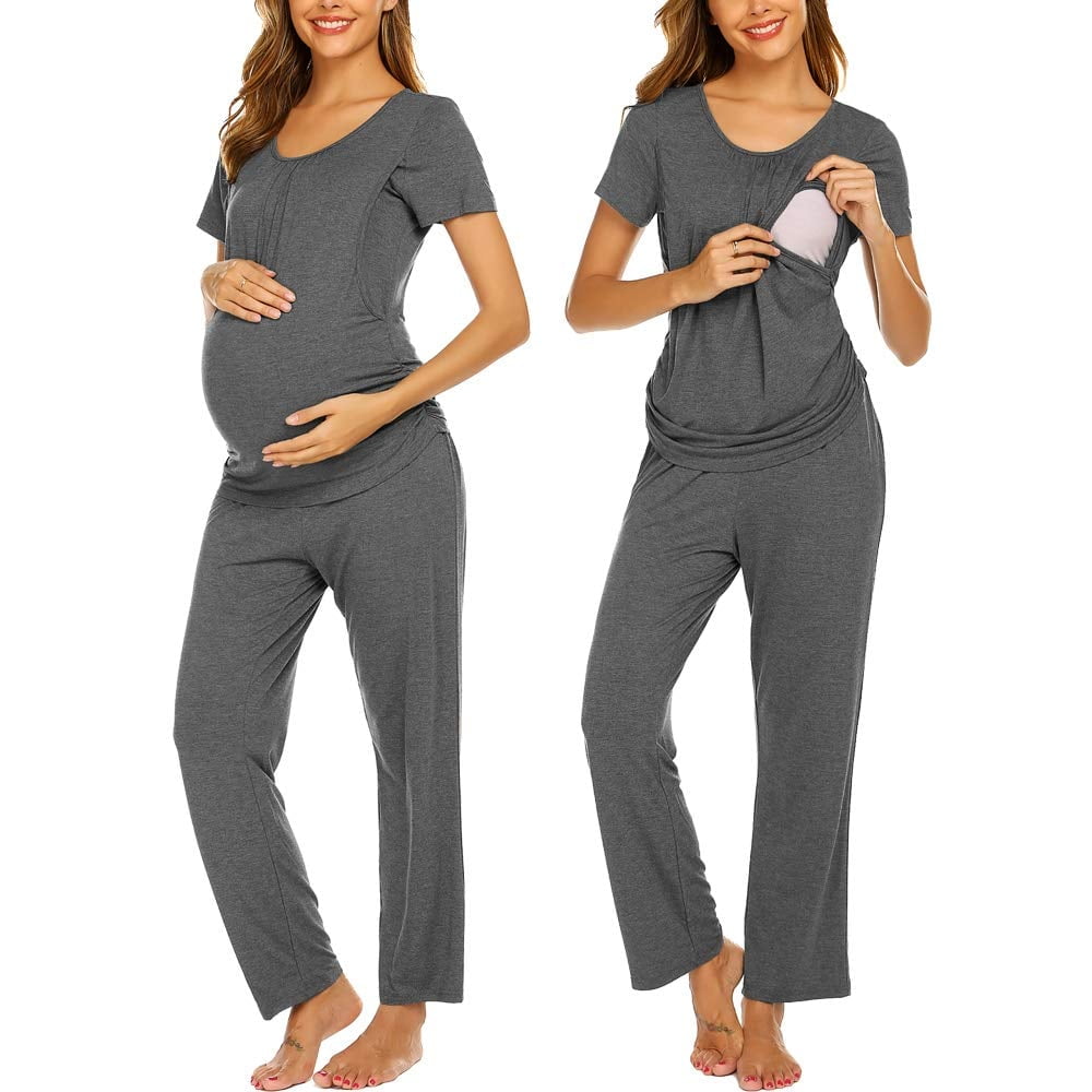 S-XXL Ekouaer Women's Maternity Nursing Pajamas Set Soft Pregnancy Breastfeeding Pj Set 