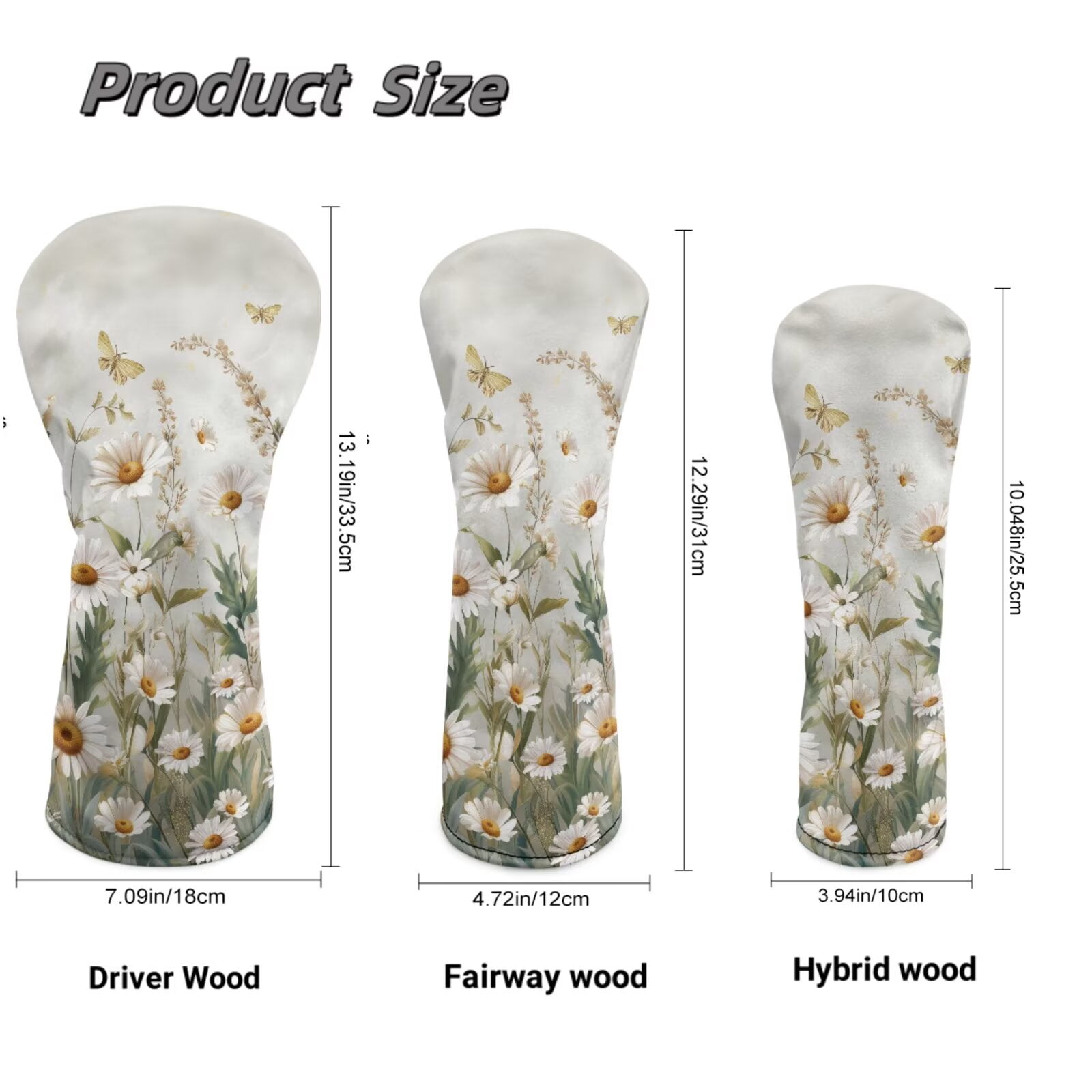 Uorisanigo Golf Club Head Covers for Driver, Fairway #3#5, Hybrid - Daisy Print Golf Accessories for Women Men - Waterproof PU Leather & Double Elastic Band Accessories
