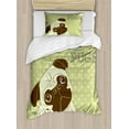 thumbnail image 1 of Pug Duvet Cover Set Twin Size, Cute Little Dog with Tilted Head with Lovely Expression I Love Pugs Pet, Decorative 2 Piece Bedding Set with 1 Pillow Sham, Avocado Green Baby Blue, by Ambesonne, 1 of 3