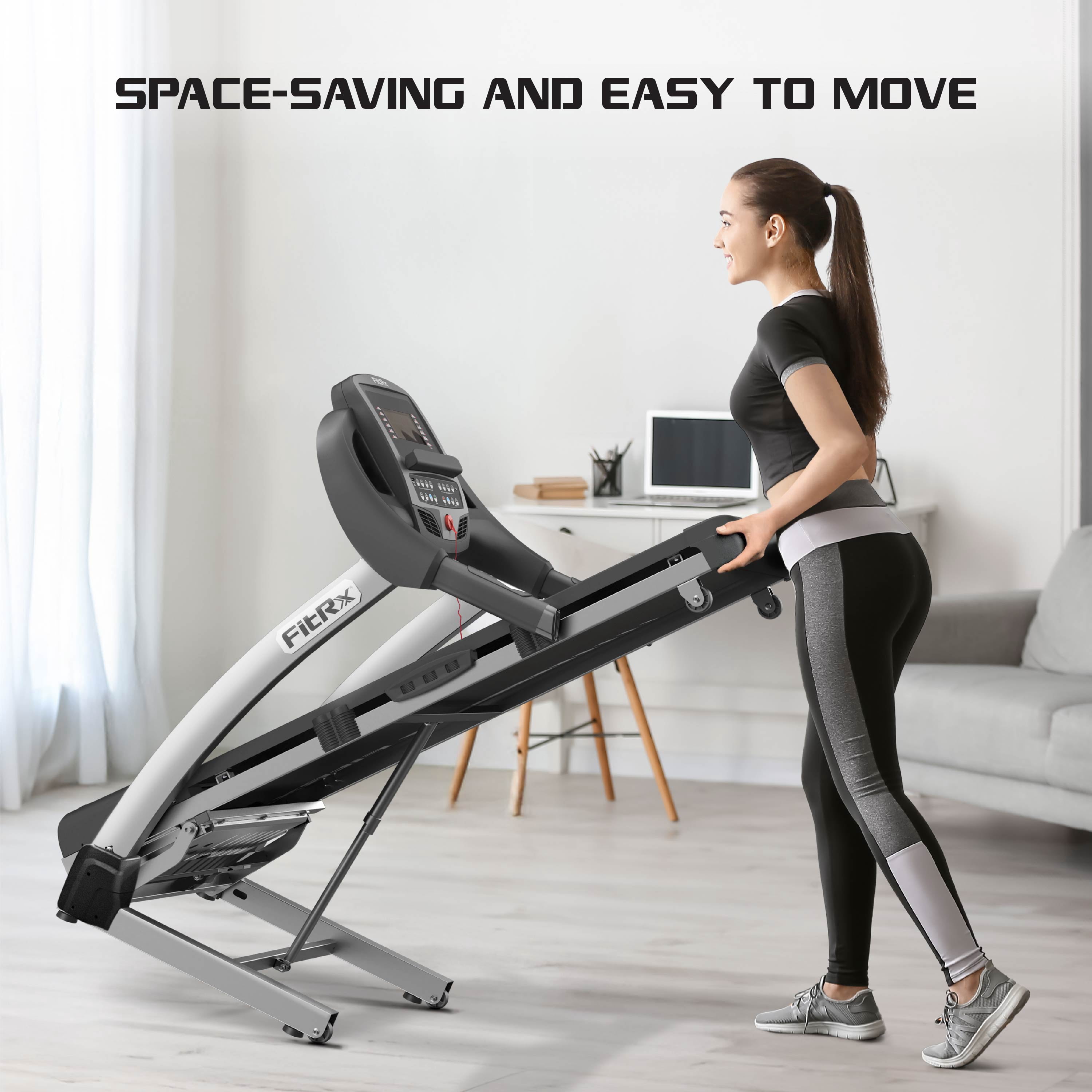 FitRx Crossrun Folding Treadmill, 300lbs Capacity Large Foldable Treadmill for Home Workout with Incline, App, Bluetooth Speakers, and 5” LED Screen