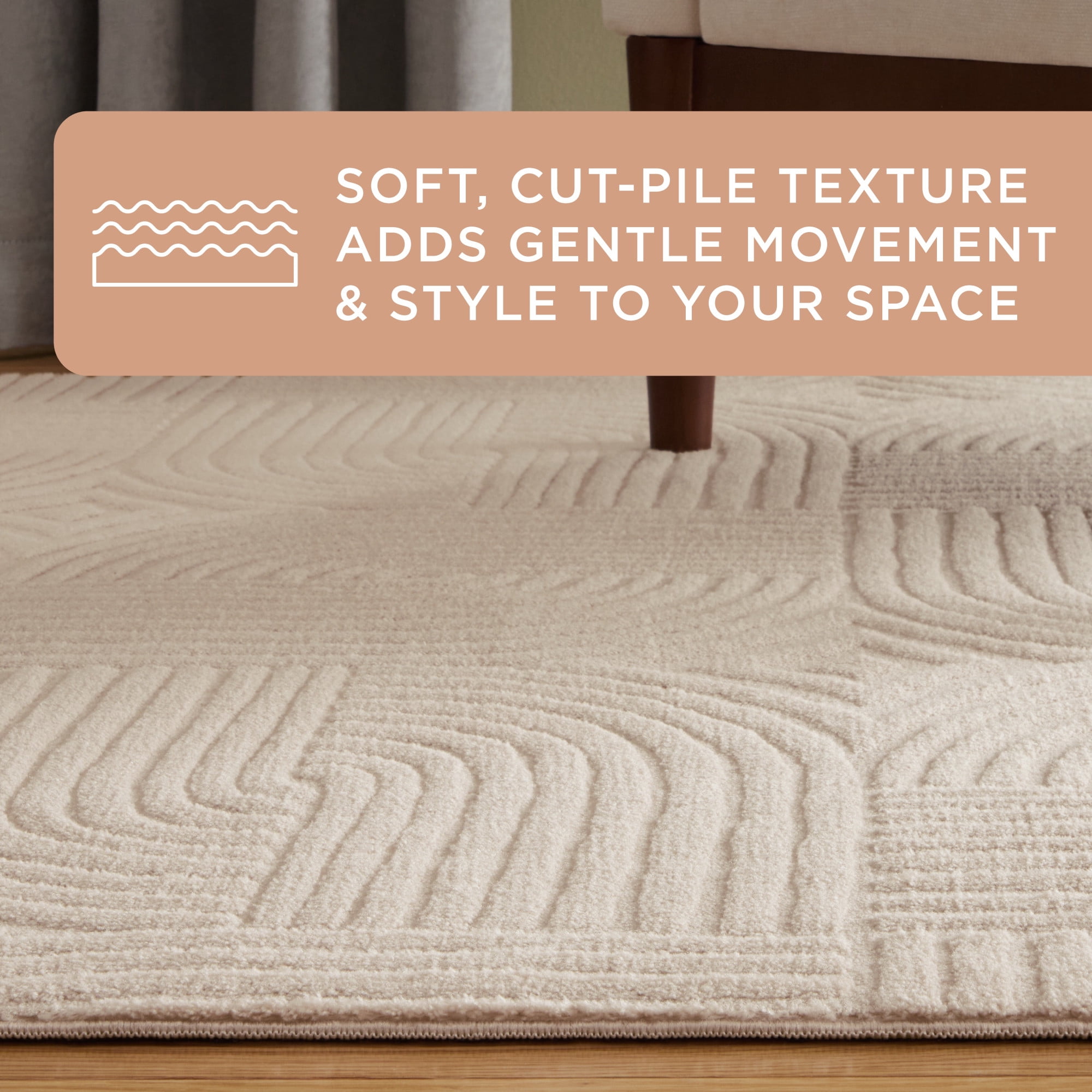 TOWN & COUNTRY EVERYDAY Stone Geo Curve Soft Felt Everwash®, Machine Washable Area Rug with Non-Slip Backing, Geometric Rug, Taupe, 1'7"x2'11"