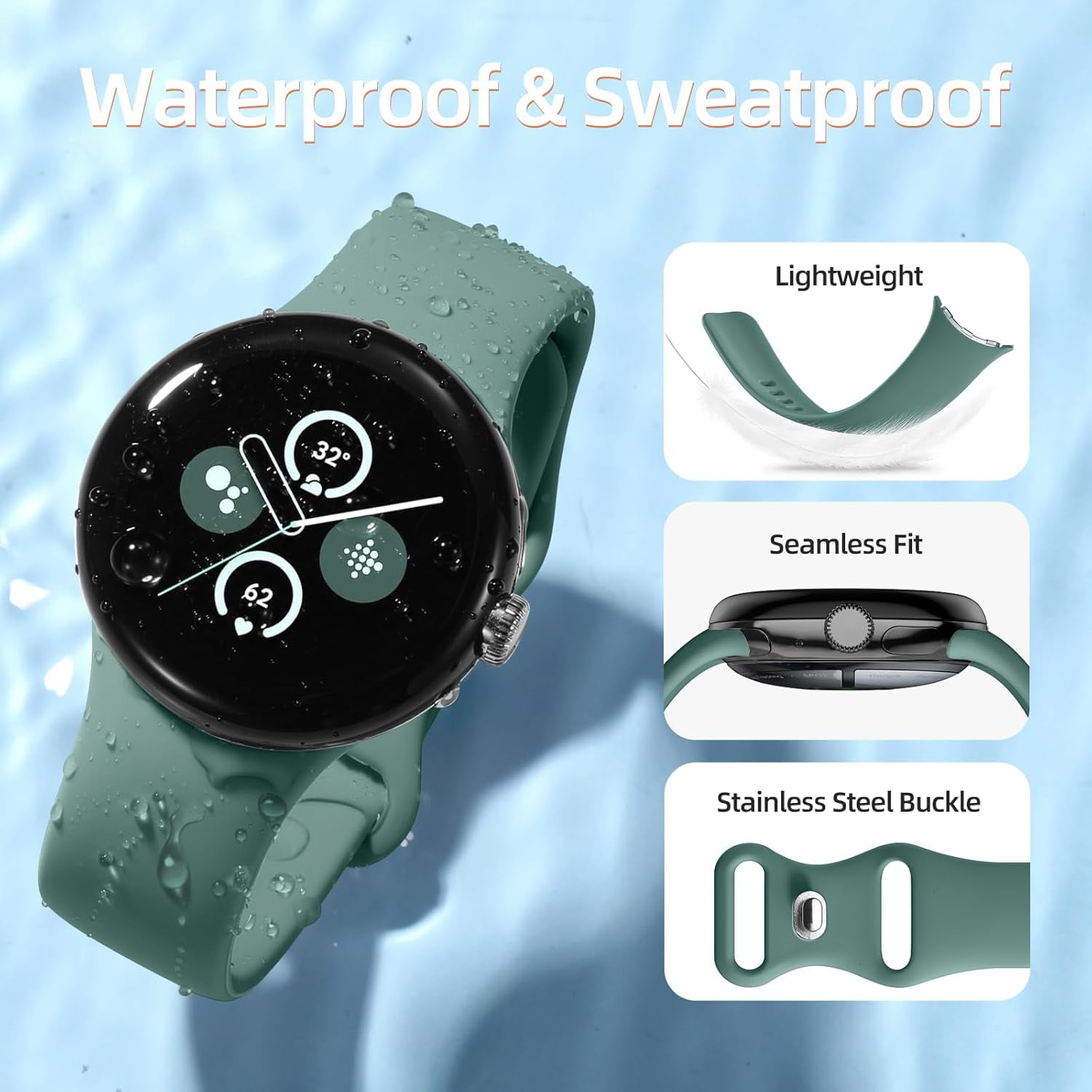 CRKMGS-Band Compatible with Google Pixel Watch 2/1/3/4 41mm 45mm Band for Men Women, Soft Silicone Waterproof Strap Replacement Sport Bands for Pixel Watch 4/3/ Google Smartwatch 2/1 Accessory, L