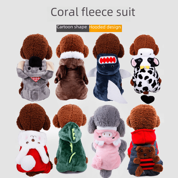 Ropa para mascotas de otoño e invierno, forro polar coral para perros, transformación de dibujos animados de cuatro patas para cachorros