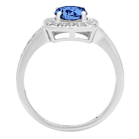 1.335 ct Round Cut Simulated Tanzanite Solitaire with Accents Engagement Ring for Women in 18K White Gold