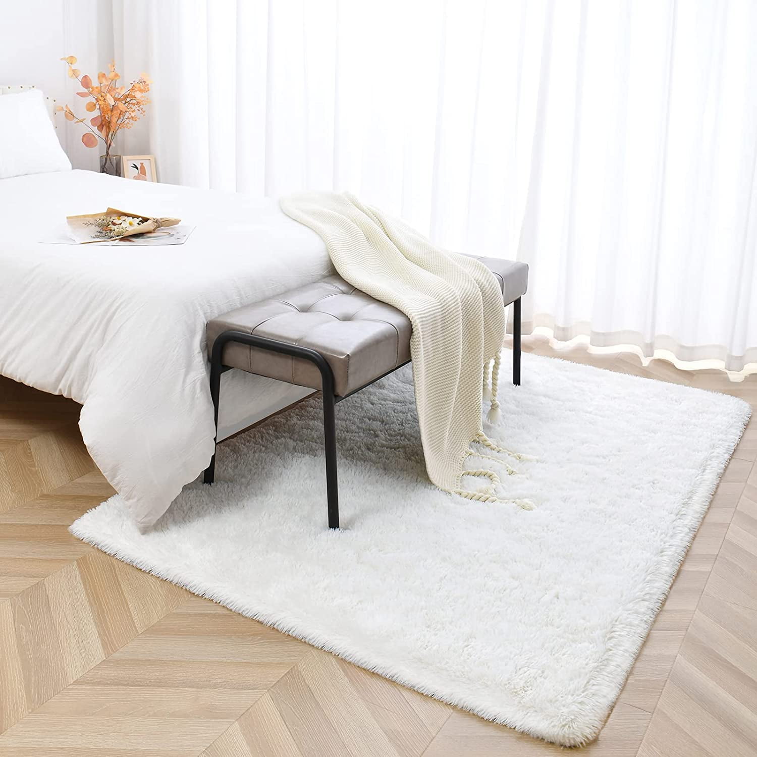 Lochas Soft Rugs Indoor Modern Area Rug Fluffy Carpets for Living Room Bedroom Home Decor Nursery,5.3'x7.5',Cream White