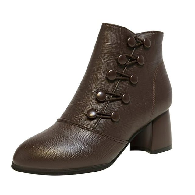 NECHOLOGY Botas Mujer Adulto Femenino Zapatos Botines de mujer Zapatos de tacón para mujer, botas gruesas transpirables a la , botas Retro con cremallera para mujer (Brown, 7)