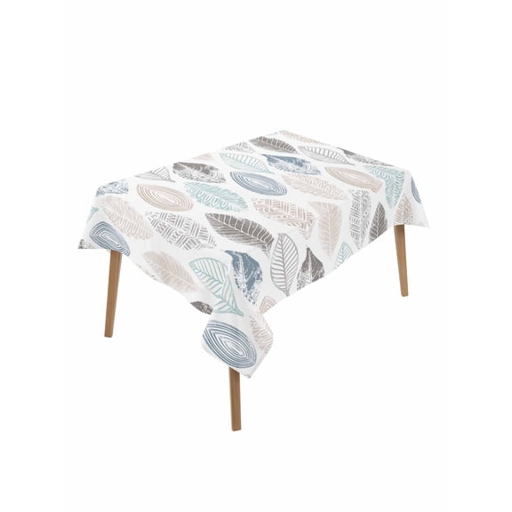Teal Beige Tropical Leaves Rectangle Tablecloth, Modern Abstract Art Aesthetics Waterproof & StainResistant Tablecloth, Oil-proof Table Cover for Dining/Party/Wedding/Camping/Buffet 60x102 In